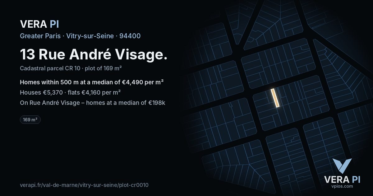 13 Rue André Visage, Vitry-sur-Seine at night – the plot lit, the parcels around coloured by the prices near them