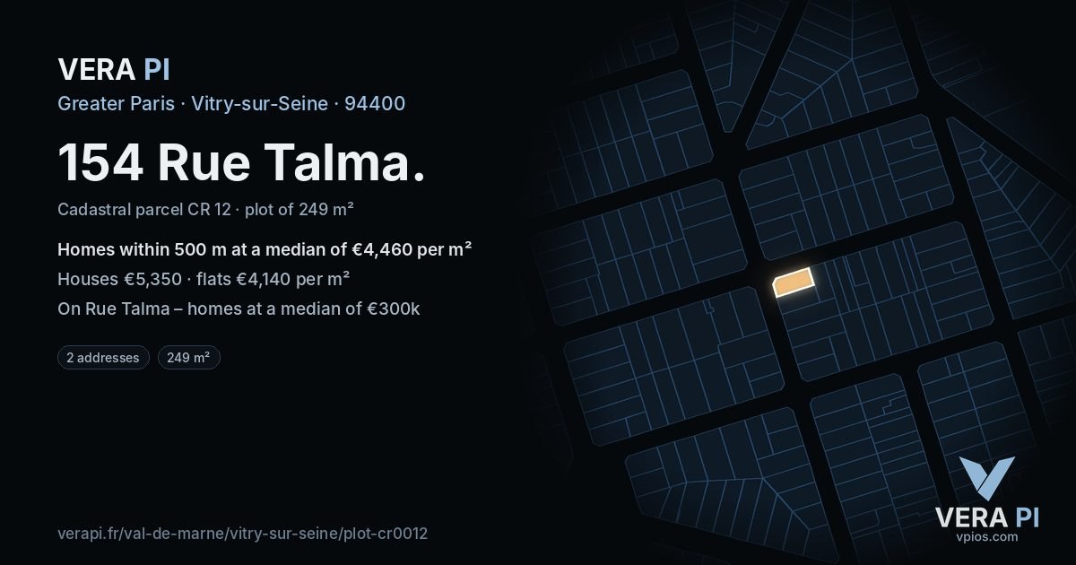 154 Rue Talma, Vitry-sur-Seine at night – the plot lit, the parcels around coloured by the prices near them