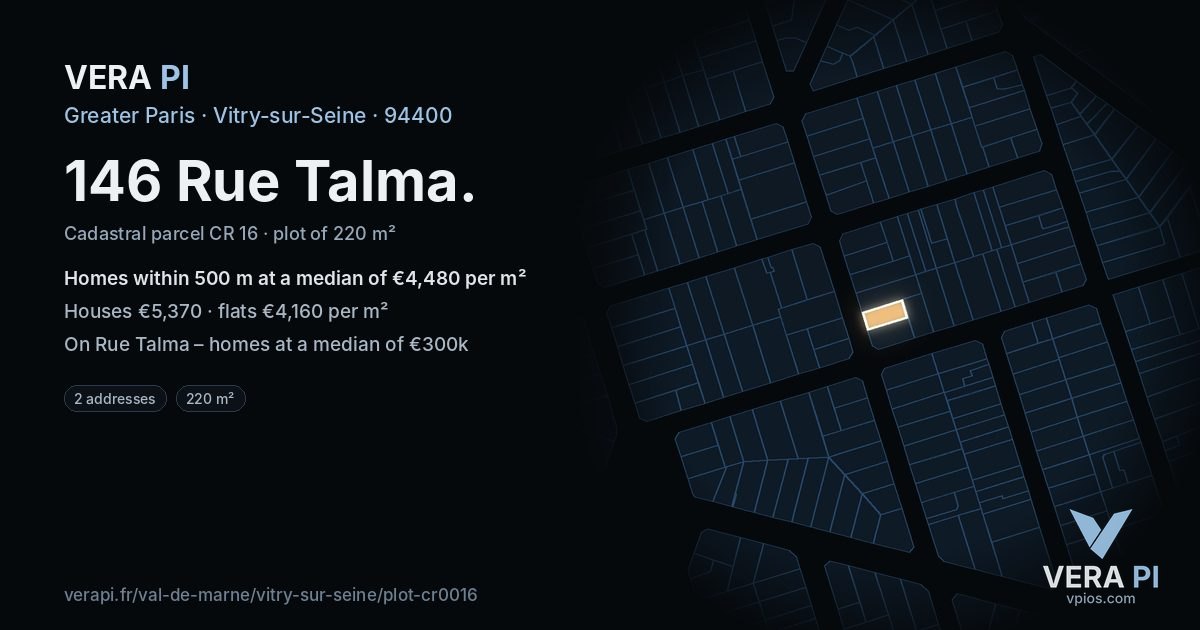 146 Rue Talma, Vitry-sur-Seine at night – the plot lit, the parcels around coloured by the prices near them