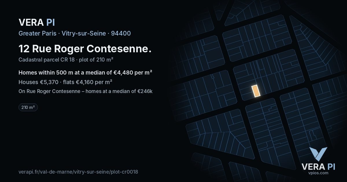 12 Rue Roger Contesenne, Vitry-sur-Seine at night – the plot lit, the parcels around coloured by the prices near them