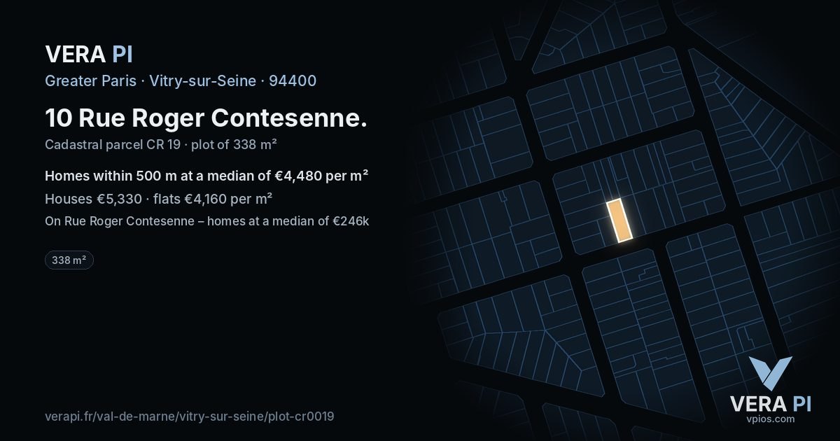 10 Rue Roger Contesenne, Vitry-sur-Seine at night – the plot lit, the parcels around coloured by the prices near them