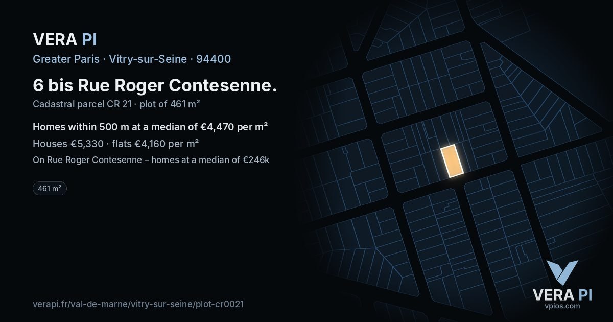 6 bis Rue Roger Contesenne, Vitry-sur-Seine at night – the plot lit, the parcels around coloured by the prices near them