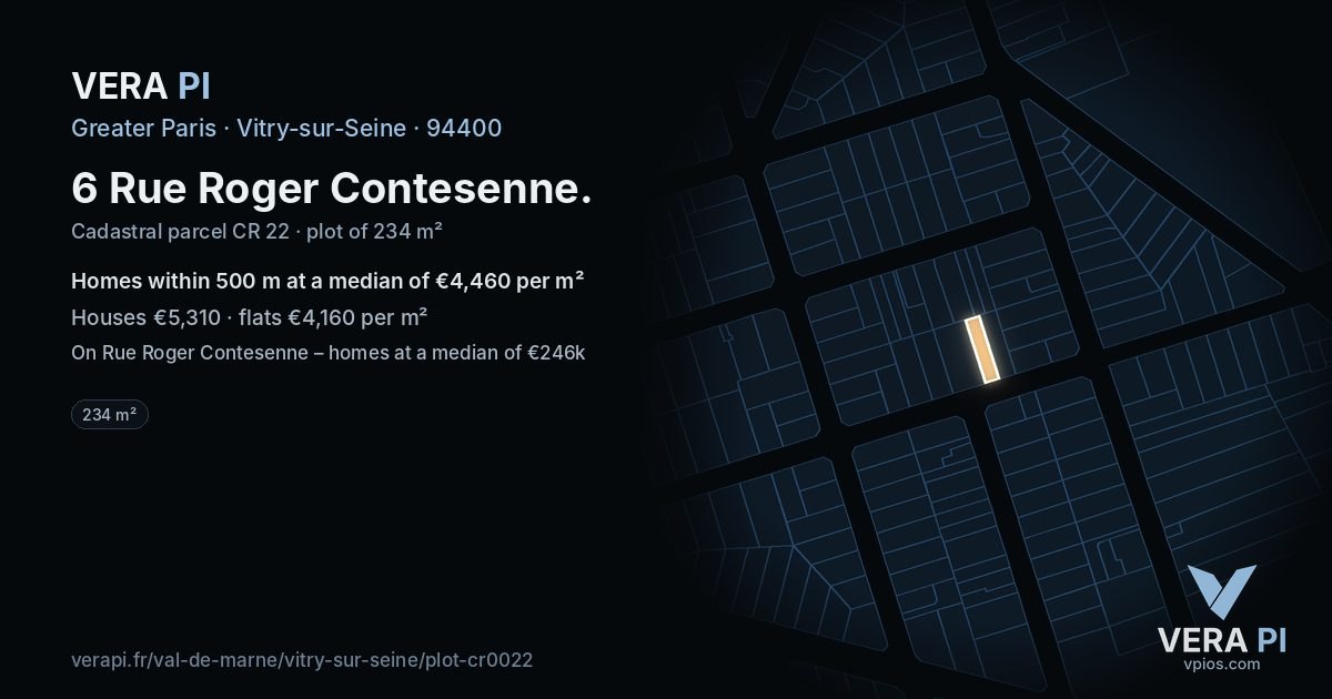 6 Rue Roger Contesenne, Vitry-sur-Seine at night – the plot lit, the parcels around coloured by the prices near them