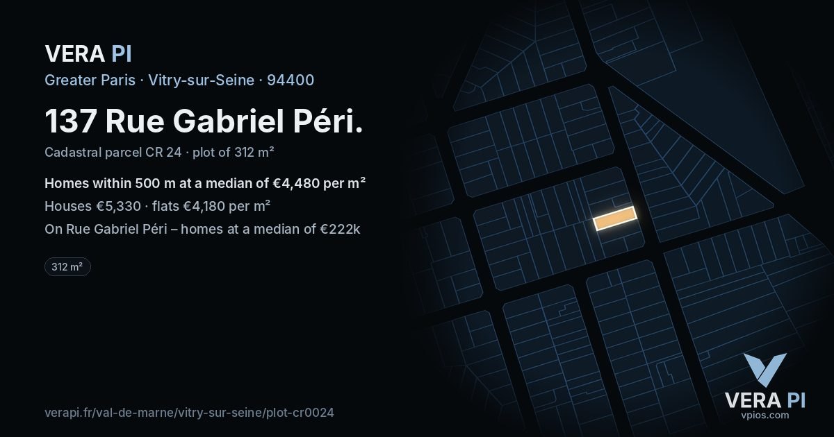 137 Rue Gabriel Péri, Vitry-sur-Seine at night – the plot lit, the parcels around coloured by the prices near them
