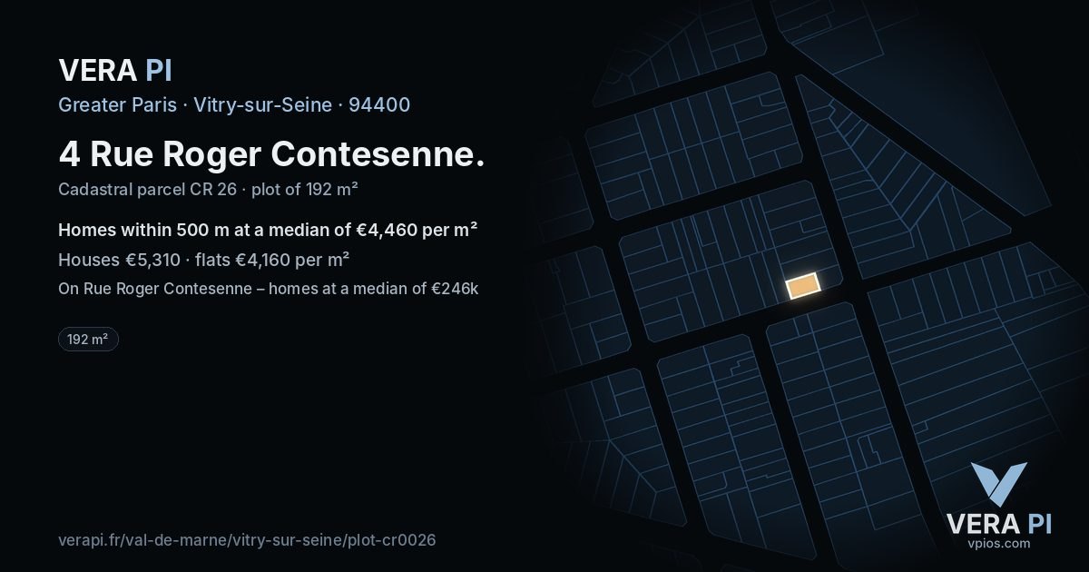 4 Rue Roger Contesenne, Vitry-sur-Seine at night – the plot lit, the parcels around coloured by the prices near them