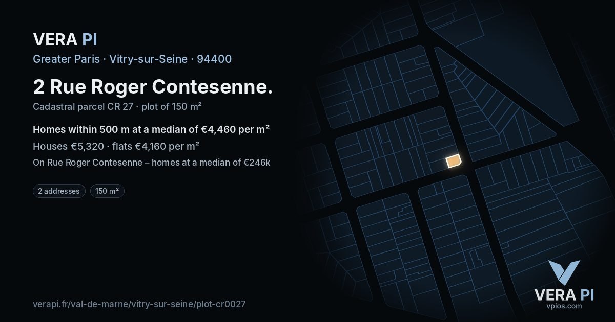 2 Rue Roger Contesenne, Vitry-sur-Seine at night – the plot lit, the parcels around coloured by the prices near them