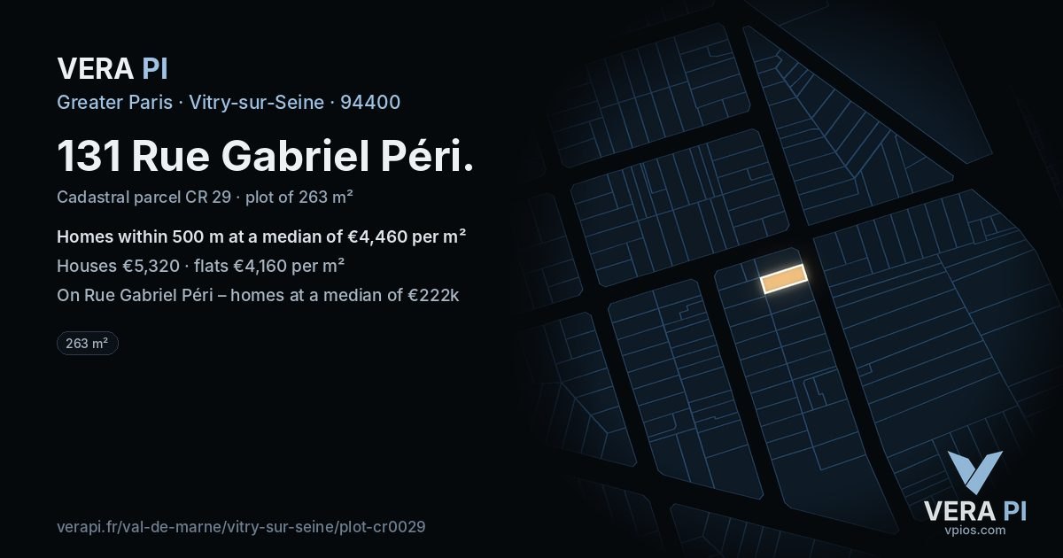 131 Rue Gabriel Péri, Vitry-sur-Seine at night – the plot lit, the parcels around coloured by the prices near them