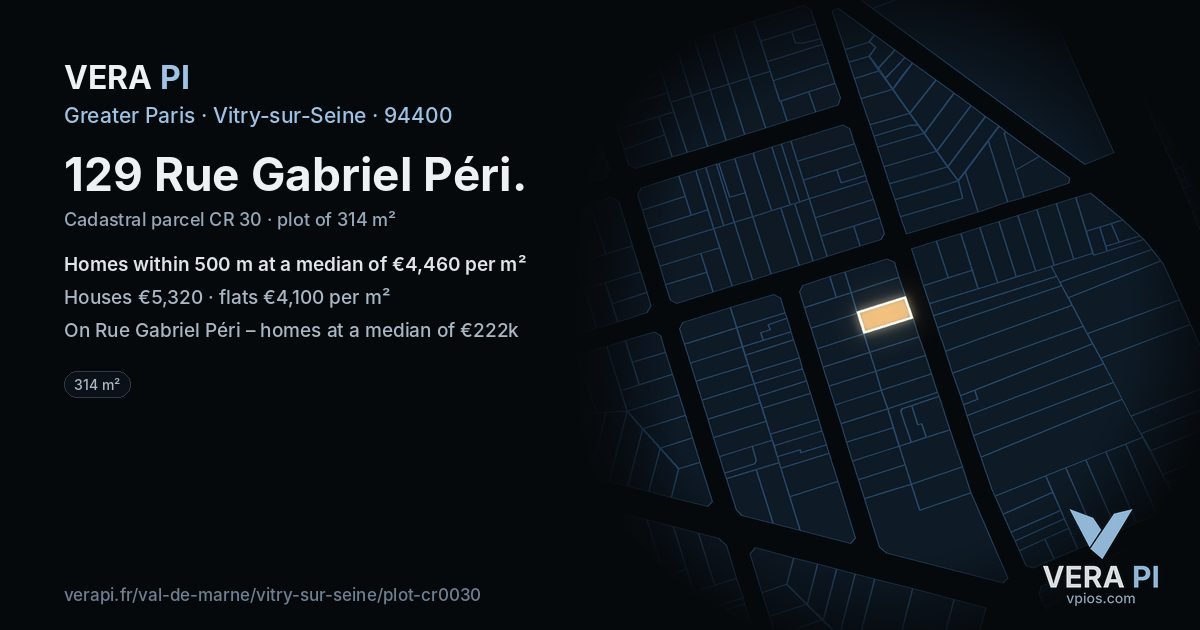 129 Rue Gabriel Péri, Vitry-sur-Seine at night – the plot lit, the parcels around coloured by the prices near them