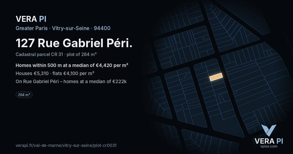 127 Rue Gabriel Péri, Vitry-sur-Seine at night – the plot lit, the parcels around coloured by the prices near them