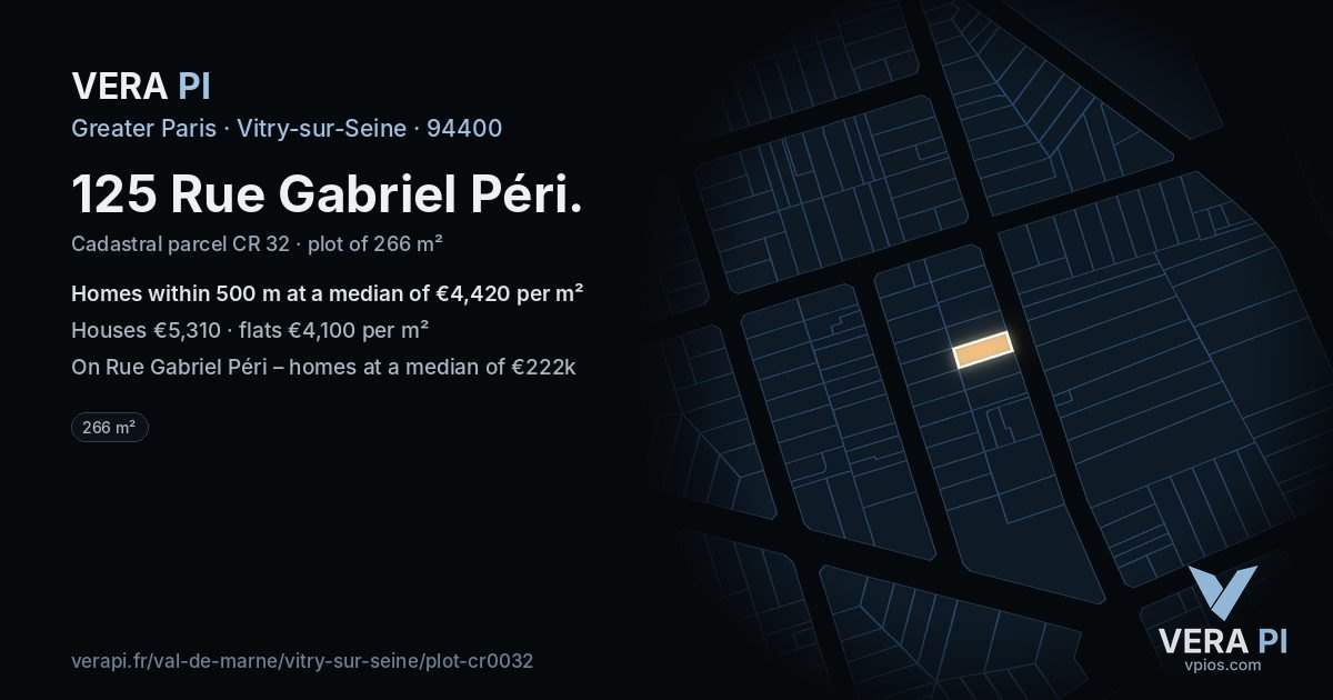 125 Rue Gabriel Péri, Vitry-sur-Seine at night – the plot lit, the parcels around coloured by the prices near them