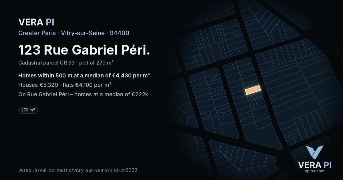 123 Rue Gabriel Péri, Vitry-sur-Seine at night – the plot lit, the parcels around coloured by the prices near them