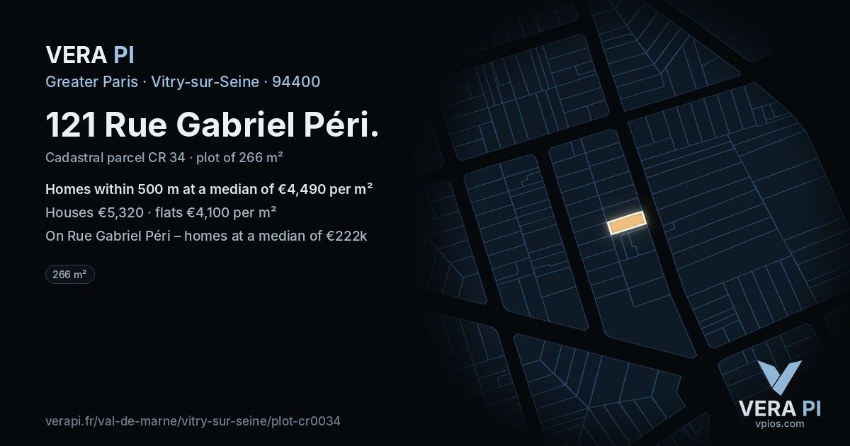 121 Rue Gabriel Péri, Vitry-sur-Seine at night – the plot lit, the parcels around coloured by the prices near them
