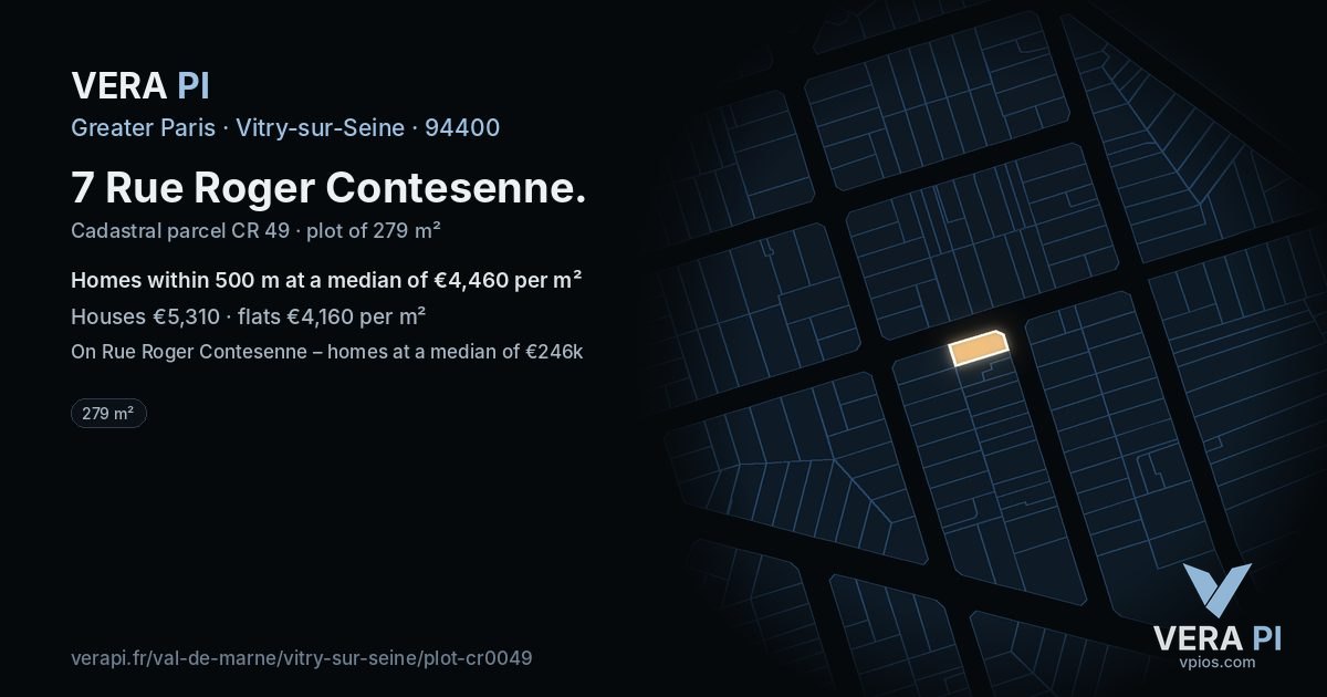 7 Rue Roger Contesenne, Vitry-sur-Seine at night – the plot lit, the parcels around coloured by the prices near them