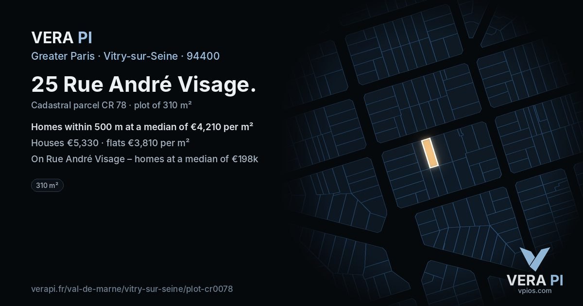 25 Rue André Visage, Vitry-sur-Seine at night – the plot lit, the parcels around coloured by the prices near them