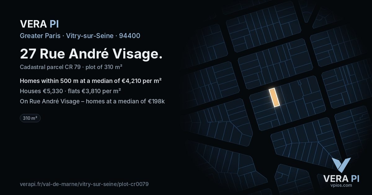 27 Rue André Visage, Vitry-sur-Seine at night – the plot lit, the parcels around coloured by the prices near them