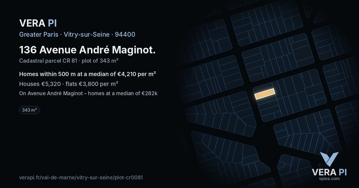 136 Avenue André Maginot, Vitry-sur-Seine at night – the plot lit, the parcels around coloured by the prices near them