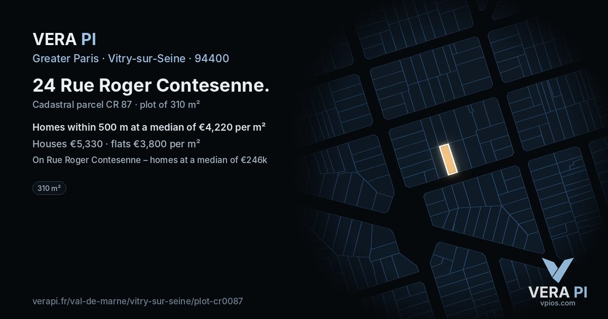 24 Rue Roger Contesenne, Vitry-sur-Seine at night – the plot lit, the parcels around coloured by the prices near them