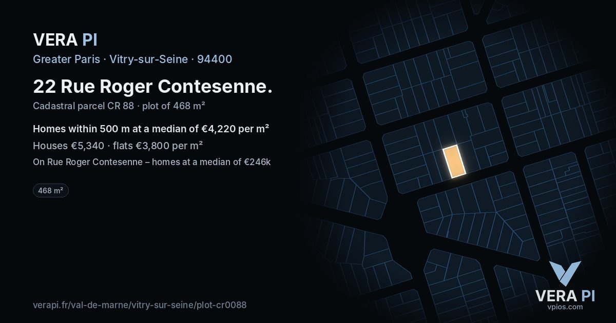 22 Rue Roger Contesenne, Vitry-sur-Seine at night – the plot lit, the parcels around coloured by the prices near them
