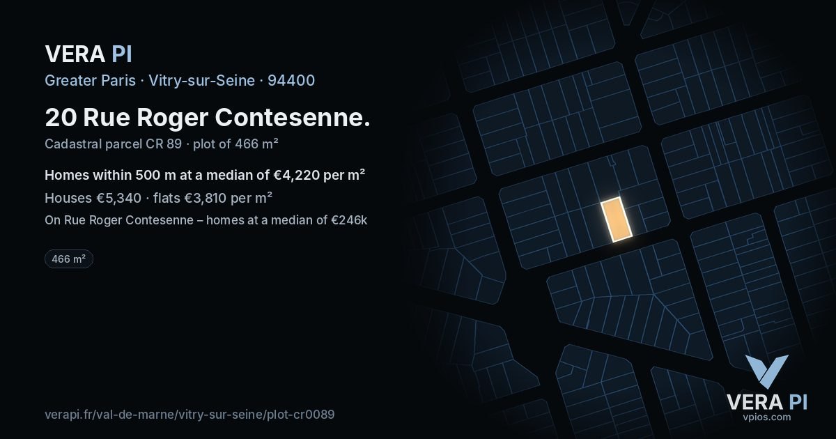 20 Rue Roger Contesenne, Vitry-sur-Seine at night – the plot lit, the parcels around coloured by the prices near them