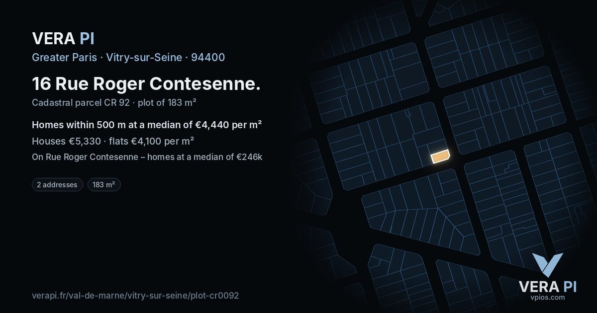 16 Rue Roger Contesenne, Vitry-sur-Seine at night – the plot lit, the parcels around coloured by the prices near them