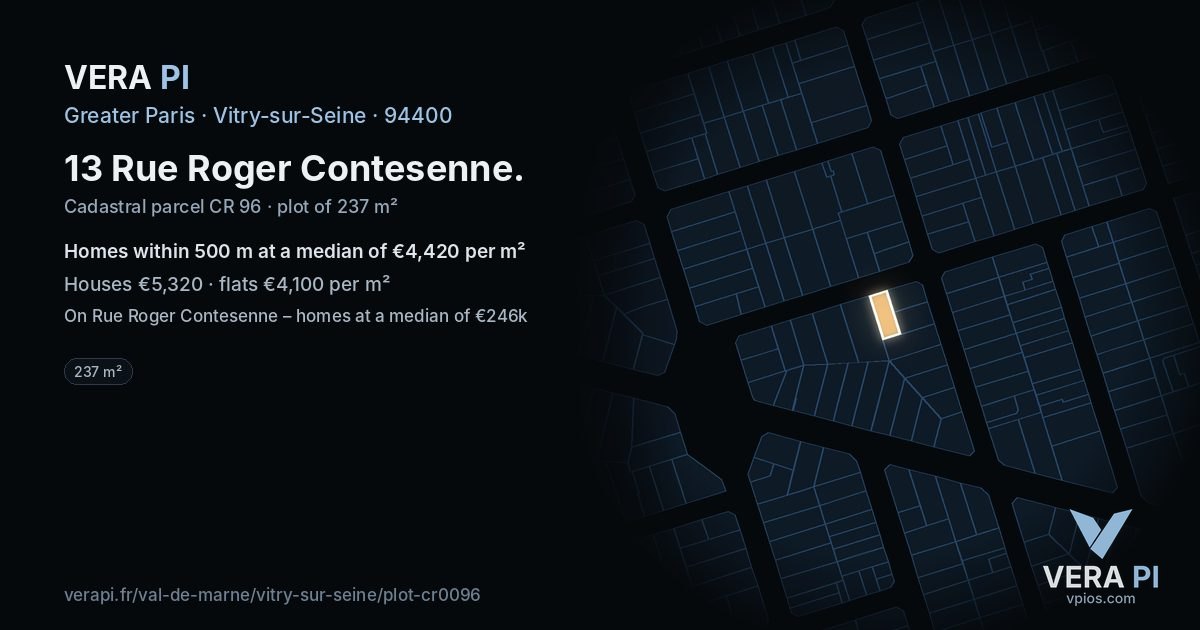 13 Rue Roger Contesenne, Vitry-sur-Seine at night – the plot lit, the parcels around coloured by the prices near them