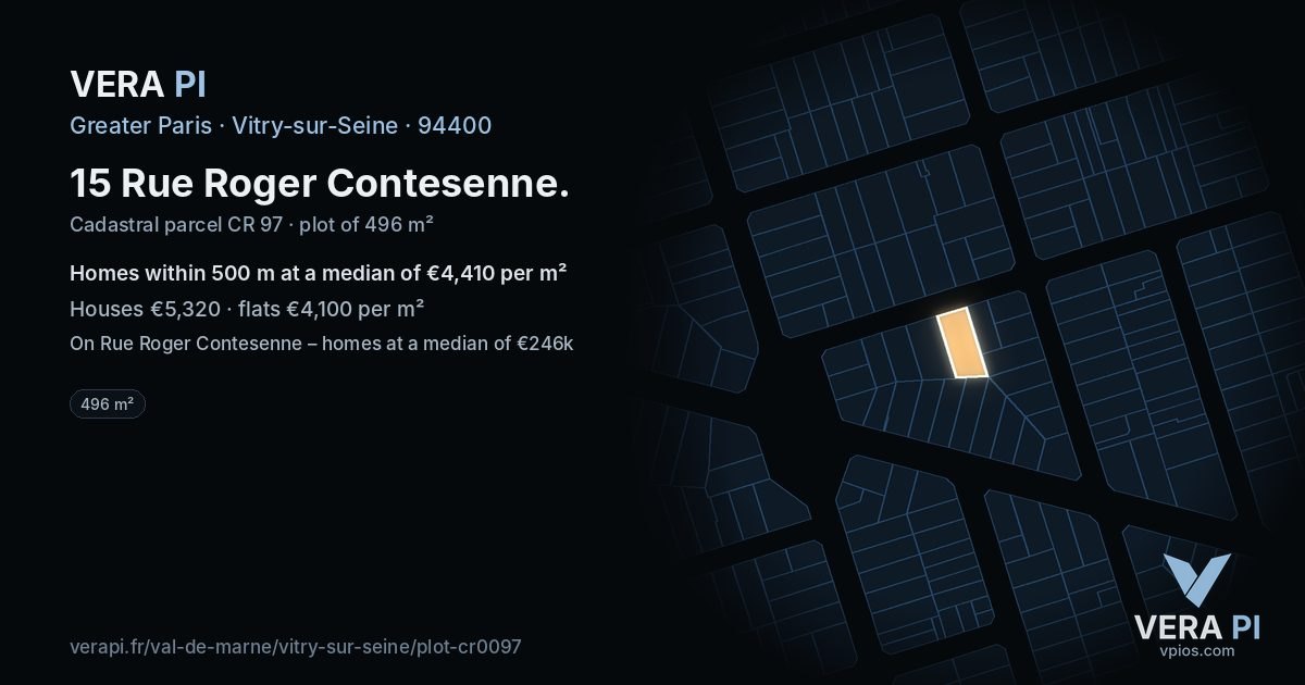 15 Rue Roger Contesenne, Vitry-sur-Seine at night – the plot lit, the parcels around coloured by the prices near them
