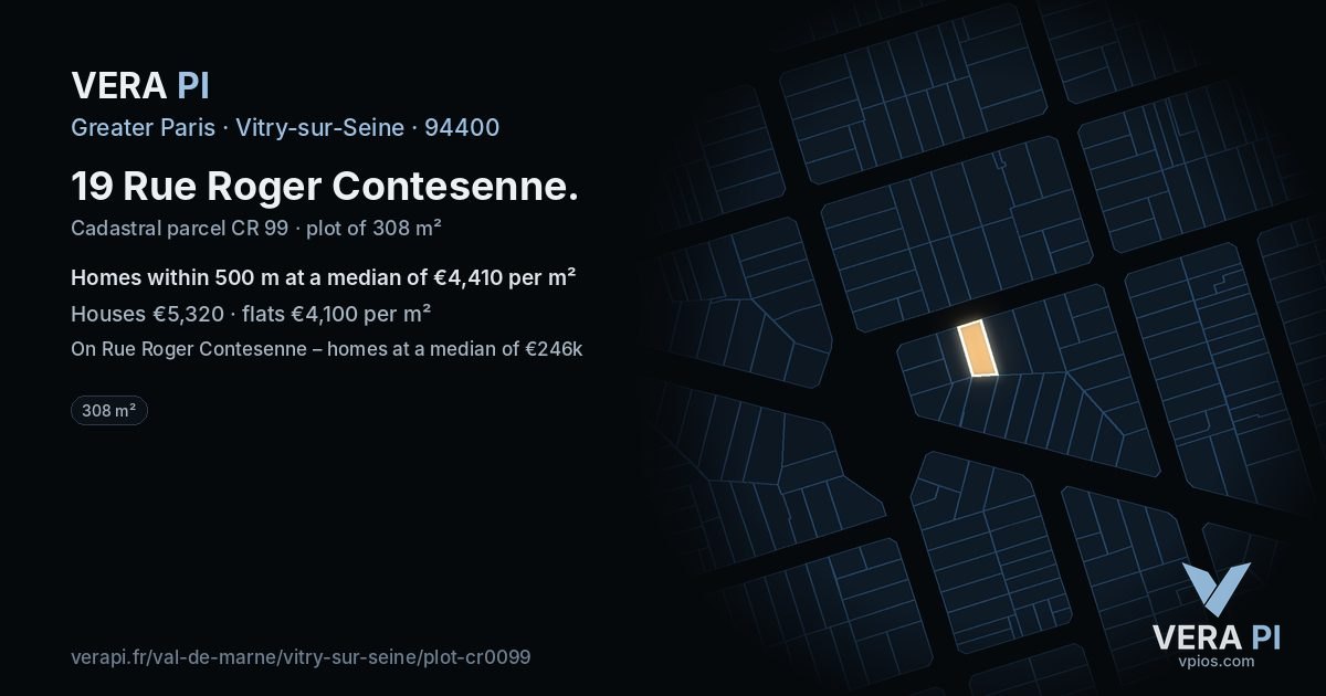 19 Rue Roger Contesenne, Vitry-sur-Seine at night – the plot lit, the parcels around coloured by the prices near them