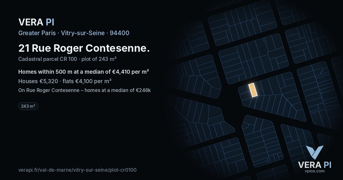 21 Rue Roger Contesenne, Vitry-sur-Seine at night – the plot lit, the parcels around coloured by the prices near them