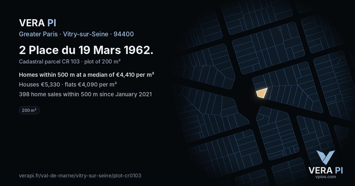 2 Place du 19 Mars 1962, Vitry-sur-Seine at night – the plot lit, the parcels around coloured by the prices near them