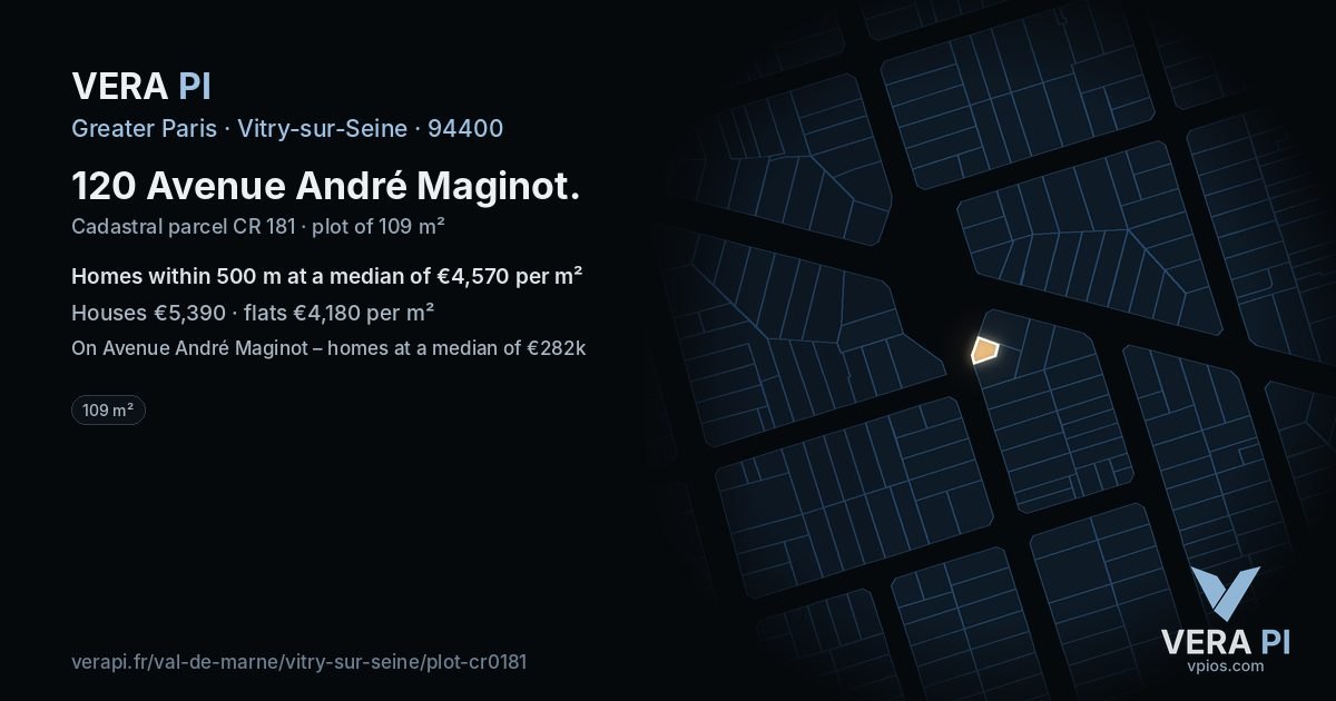 120 Avenue André Maginot, Vitry-sur-Seine at night – the plot lit, the parcels around coloured by the prices near them