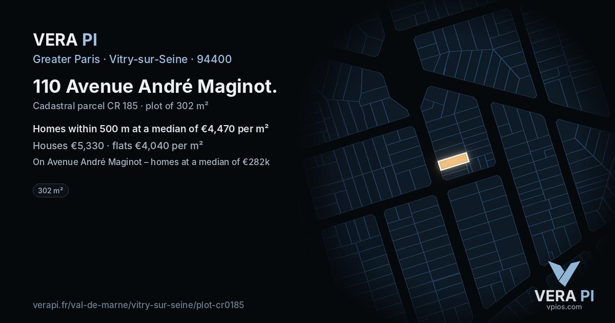 110 Avenue André Maginot, Vitry-sur-Seine at night – the plot lit, the parcels around coloured by the prices near them