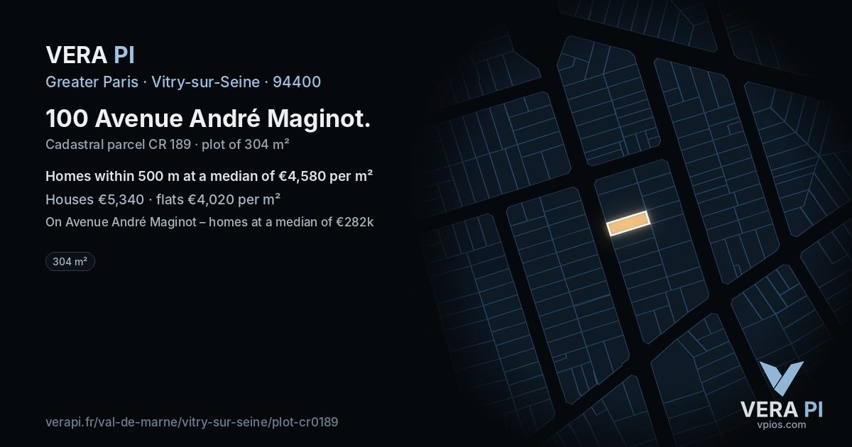 100 Avenue André Maginot, Vitry-sur-Seine at night – the plot lit, the parcels around coloured by the prices near them