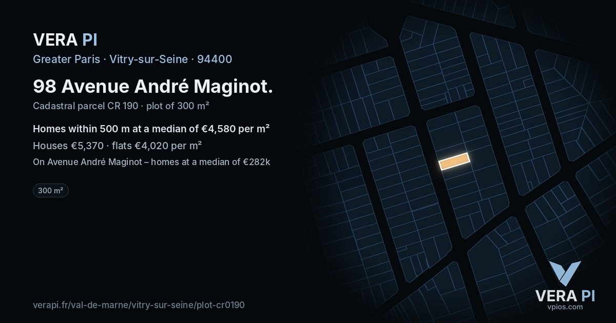 98 Avenue André Maginot, Vitry-sur-Seine at night – the plot lit, the parcels around coloured by the prices near them