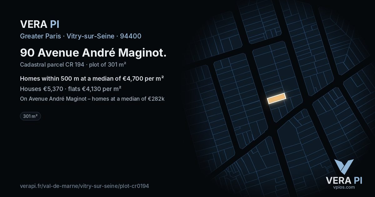 90 Avenue André Maginot, Vitry-sur-Seine at night – the plot lit, the parcels around coloured by the prices near them