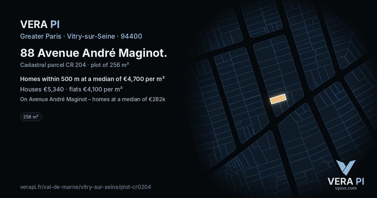 88 Avenue André Maginot, Vitry-sur-Seine at night – the plot lit, the parcels around coloured by the prices near them
