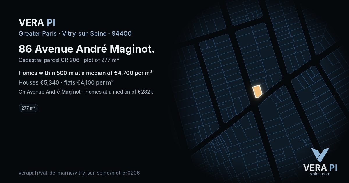 86 Avenue André Maginot, Vitry-sur-Seine at night – the plot lit, the parcels around coloured by the prices near them
