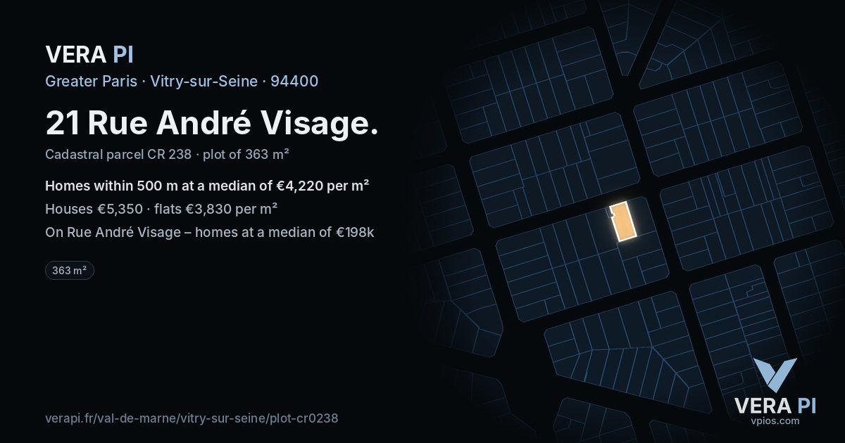 21 Rue André Visage, Vitry-sur-Seine at night – the plot lit, the parcels around coloured by the prices near them