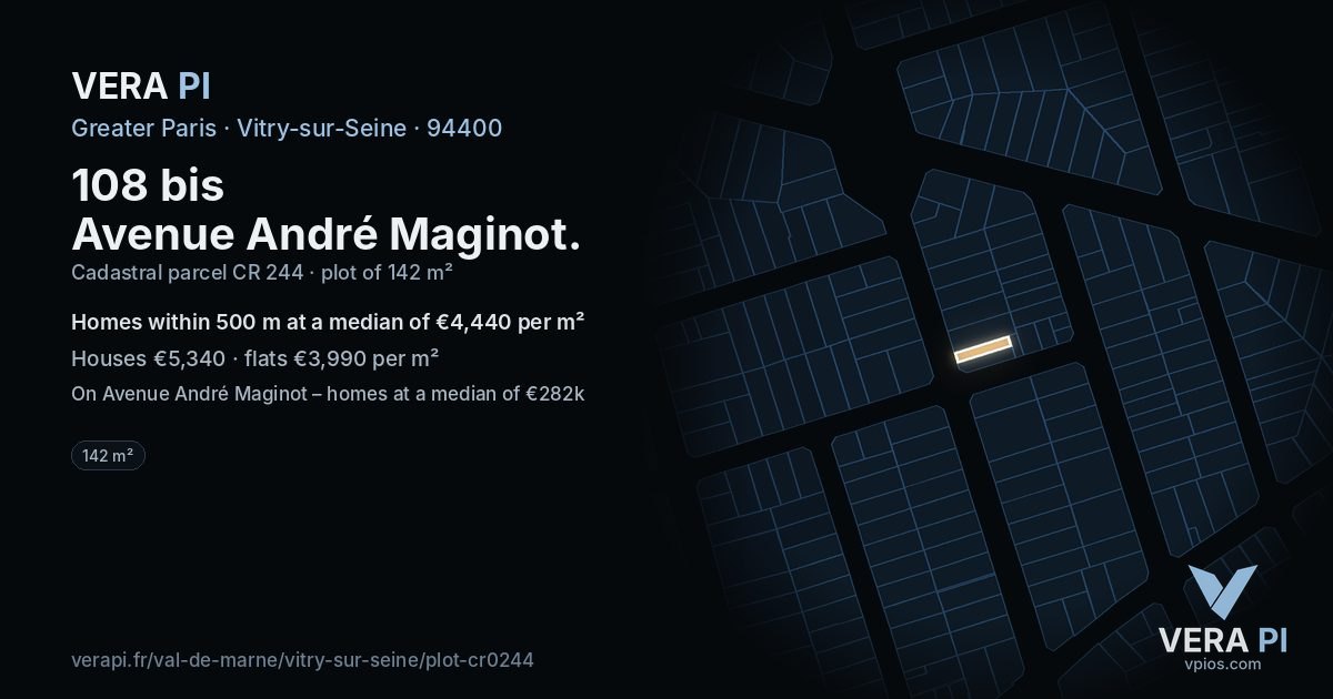 108 bis Avenue André Maginot, Vitry-sur-Seine at night – the plot lit, the parcels around coloured by the prices near them