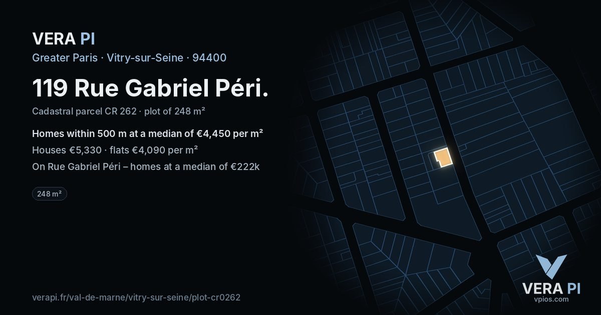 119 Rue Gabriel Péri, Vitry-sur-Seine at night – the plot lit, the parcels around coloured by the prices near them