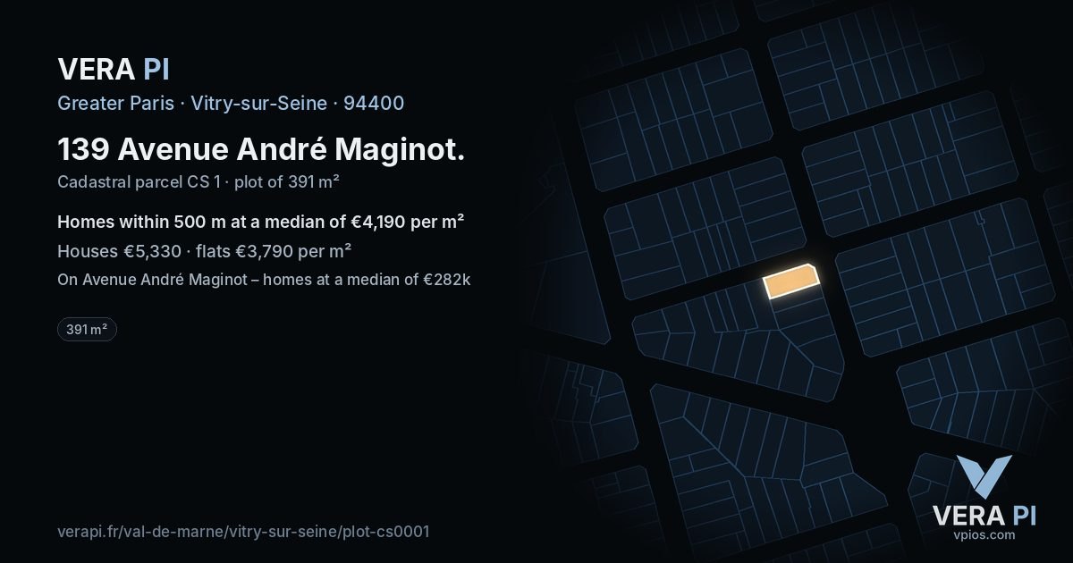 139 Avenue André Maginot, Vitry-sur-Seine at night – the plot lit, the parcels around coloured by the prices near them