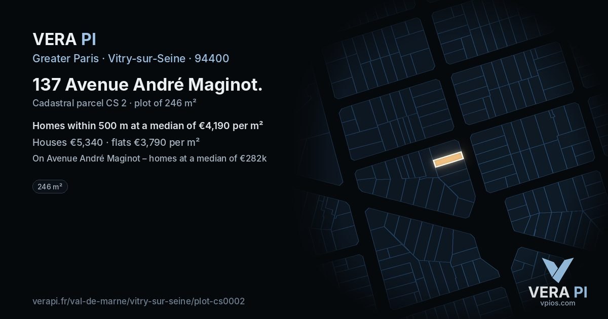 137 Avenue André Maginot, Vitry-sur-Seine at night – the plot lit, the parcels around coloured by the prices near them