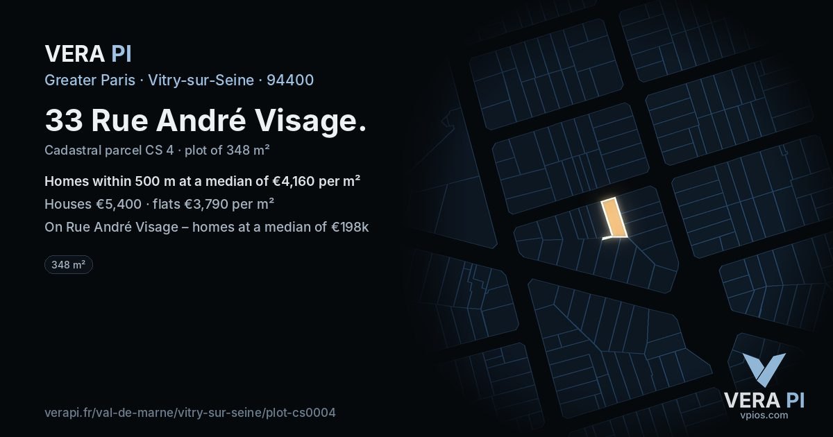 33 Rue André Visage, Vitry-sur-Seine at night – the plot lit, the parcels around coloured by the prices near them