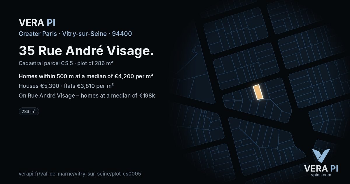 35 Rue André Visage, Vitry-sur-Seine at night – the plot lit, the parcels around coloured by the prices near them
