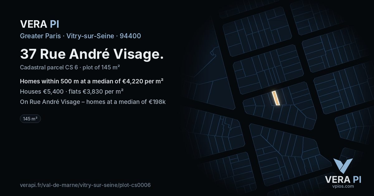37 Rue André Visage, Vitry-sur-Seine at night – the plot lit, the parcels around coloured by the prices near them
