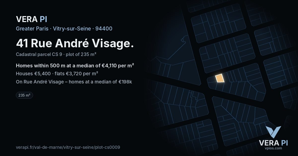 41 Rue André Visage, Vitry-sur-Seine at night – the plot lit, the parcels around coloured by the prices near them
