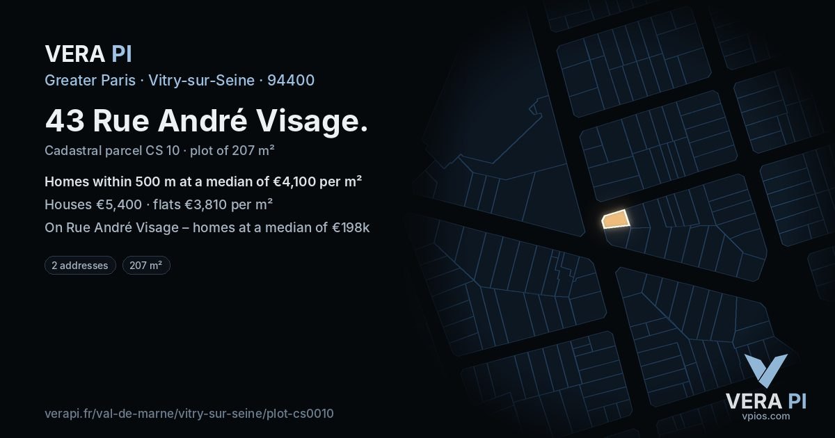 43 Rue André Visage, Vitry-sur-Seine at night – the plot lit, the parcels around coloured by the prices near them