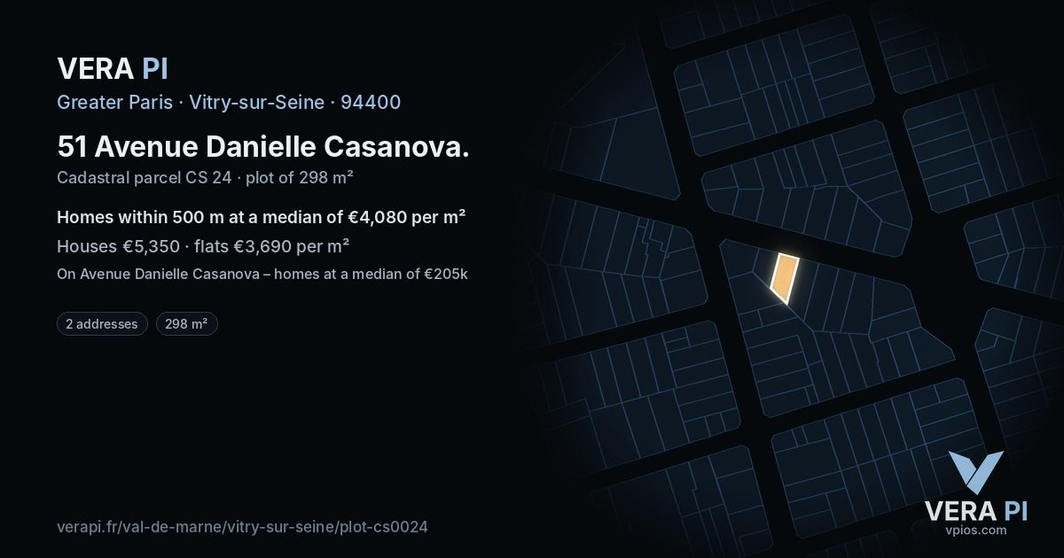 51 Avenue Danielle Casanova, Vitry-sur-Seine at night – the plot lit, the parcels around coloured by the prices near them