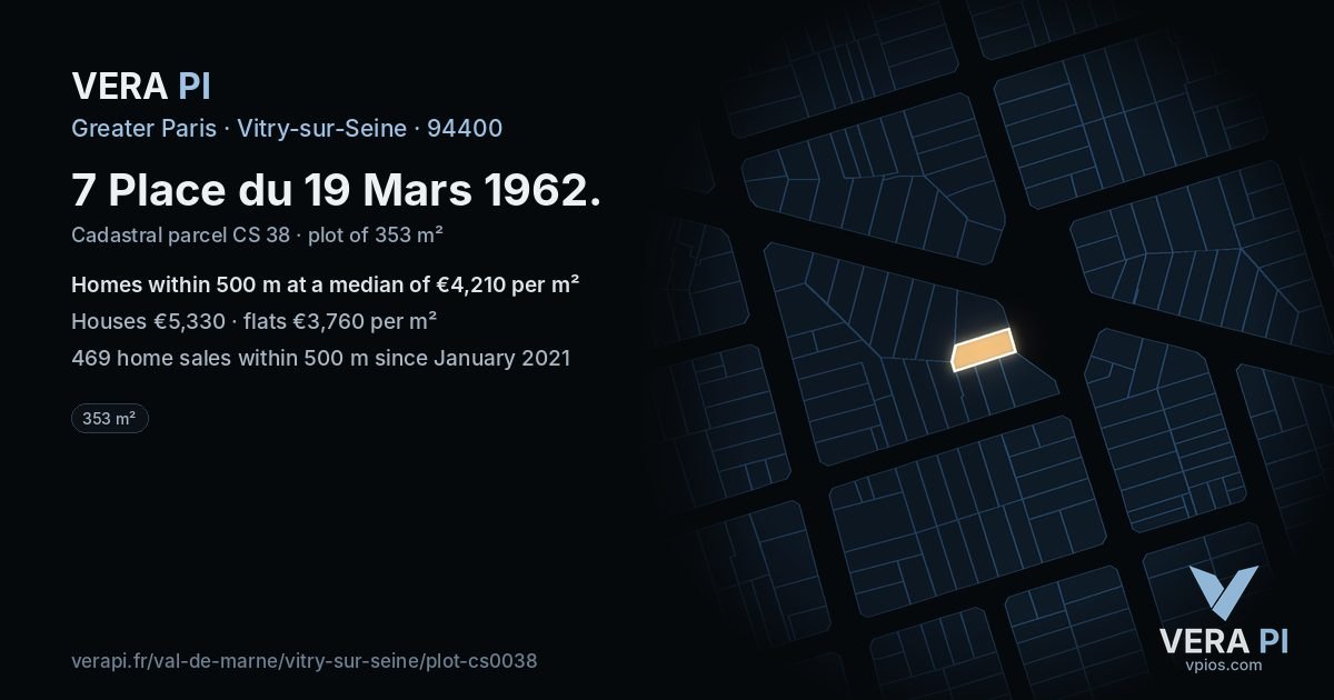 7 Place du 19 Mars 1962, Vitry-sur-Seine at night – the plot lit, the parcels around coloured by the prices near them