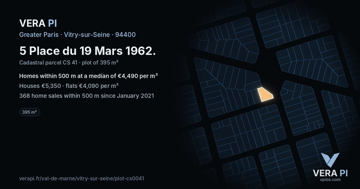 5 Place du 19 Mars 1962, Vitry-sur-Seine at night – the plot lit, the parcels around coloured by the prices near them