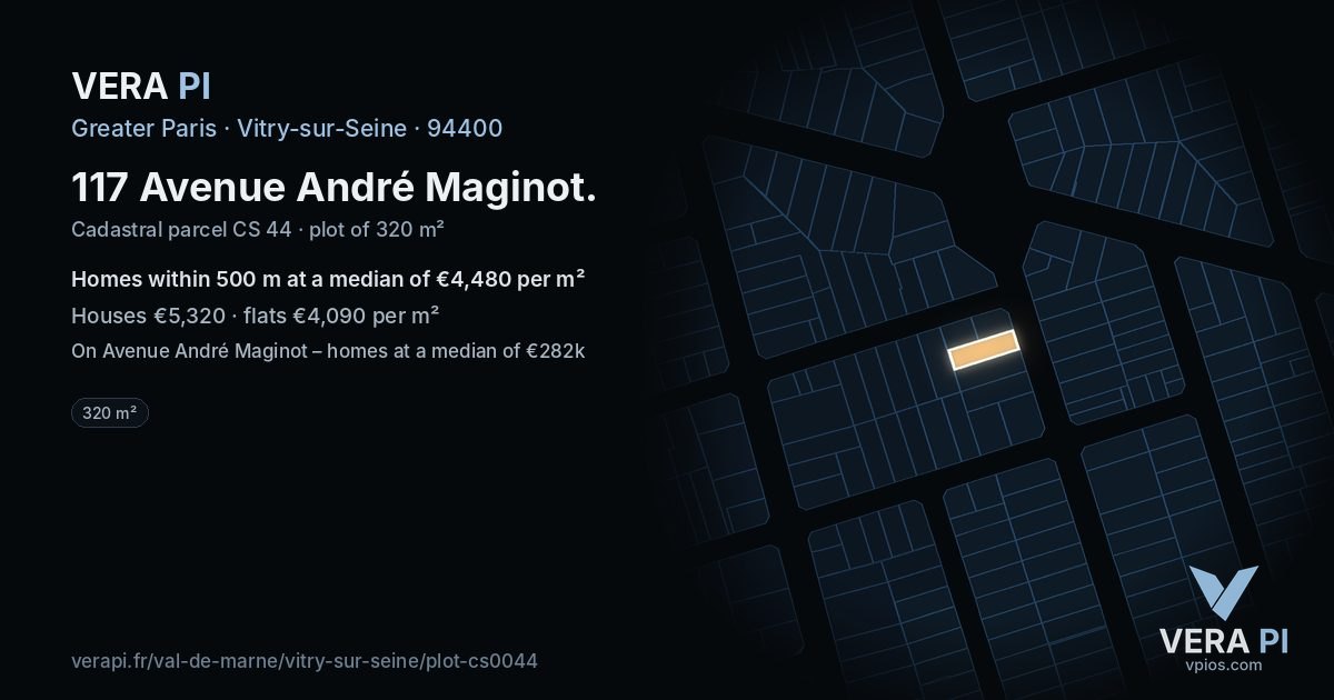 117 Avenue André Maginot, Vitry-sur-Seine at night – the plot lit, the parcels around coloured by the prices near them